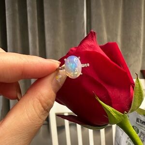 Natural oval shape Opal sterling silver adjustable ring.